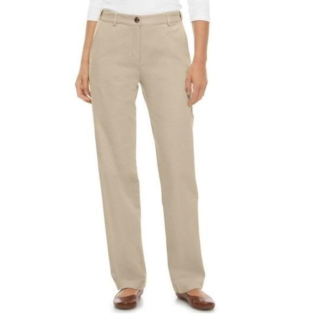 LL Bean Womens 10 Classic Fit Chino Pants Regular Khaki Tan Cotton Straight Leg